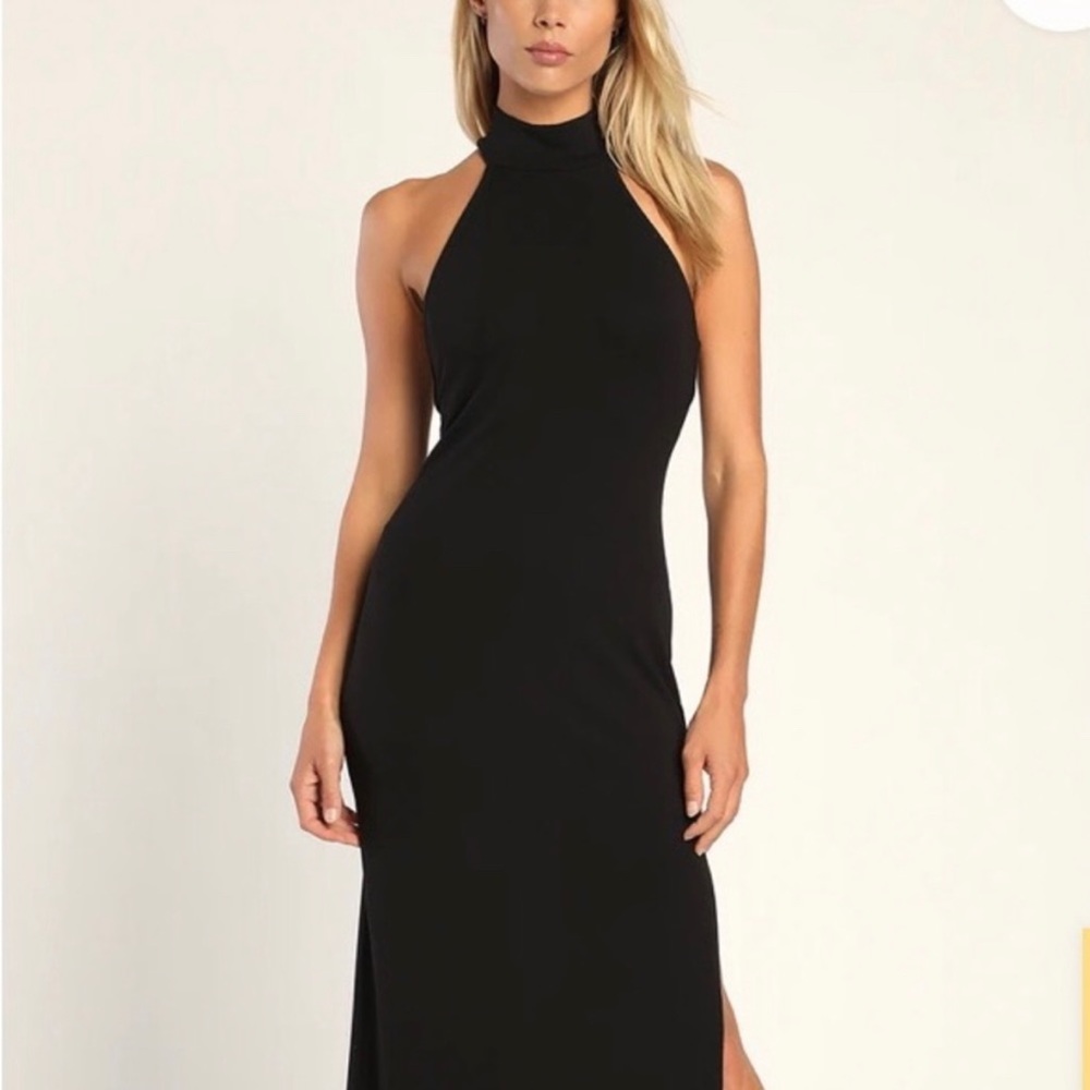 bebe mock neck cross strap midi dress black XXS